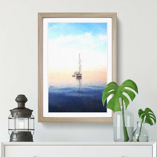 Lone Sailboat in Abstract - Picture Frame Graphic Art Print East Urban Home Size: 76cm H x 50cm W x 2cm D, Frame Option: Oak on Productcaster.