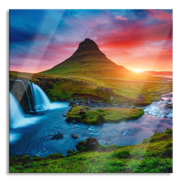 Kirkjufell Volcano At Sunset - No Frame Print on Glass Union Rustic Size: 70cm H x 70cm W x 0.4cm D on Productcaster.