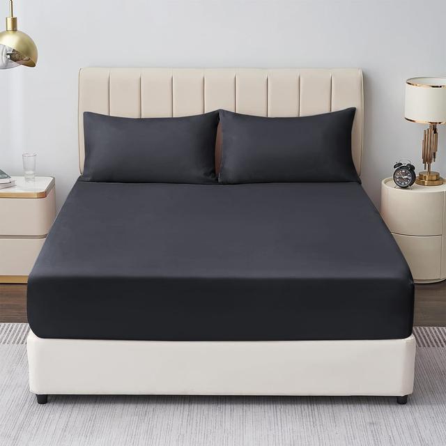 Mieasha Microfiber Plain Weave Fitted Sheet 17 Stories Size: Kingsize (5'), Colour: Charcoal on Productcaster.