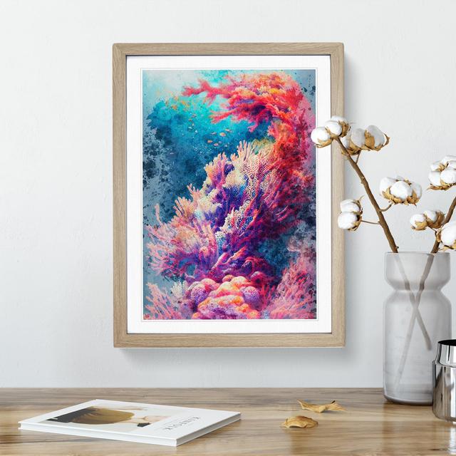 Beauteous Coral Reef - Picture Frame Graphic Art House of Hampton Frame Colour: Oak Framed, Size: 46cm H x 34cm W x 2cm D on Productcaster.