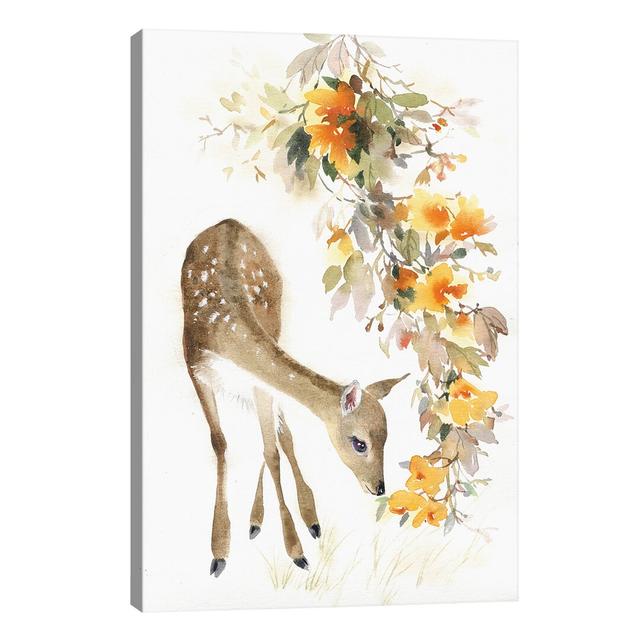 Fawn With A Branch - Wrapped Canvas Painting East Urban Home Size: 101.6cm H x 66.04cm W x 1.91cm D on Productcaster.