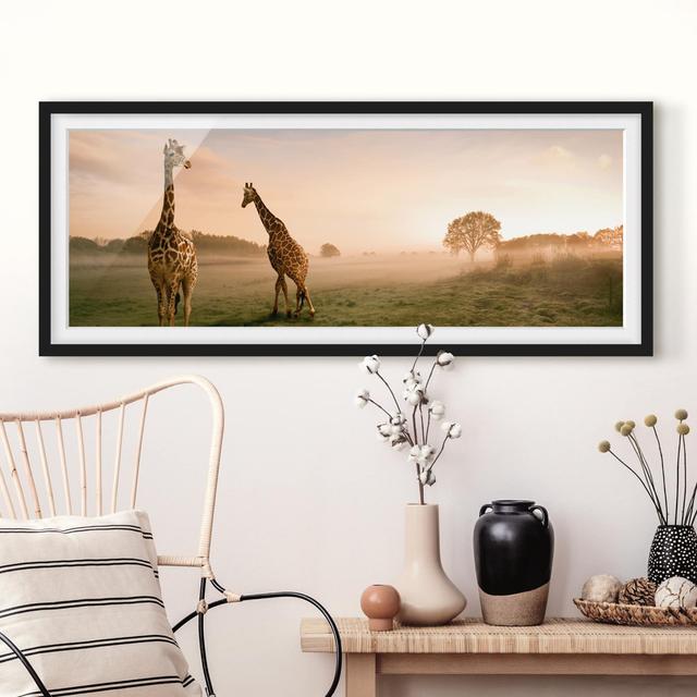 Surreal Giraffes - Picture Frame Graphic Art Bloomsbury Market Size: 50cm H x 130cm W x 2cm D, Frame Option: Black Framed on Productcaster.