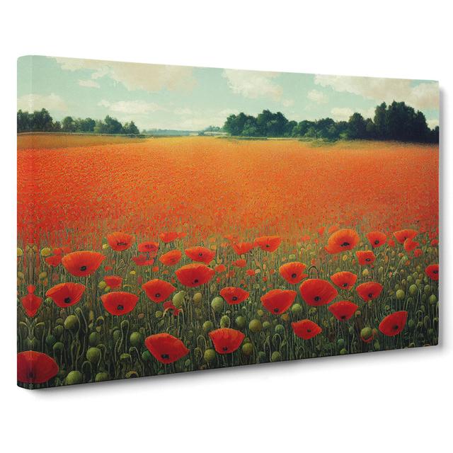 Unusual Poppy Field Flowers - Wrapped Canvas Painting Marlow Home Co. Size: 50cm H x 76cm W x 3cm D on Productcaster.