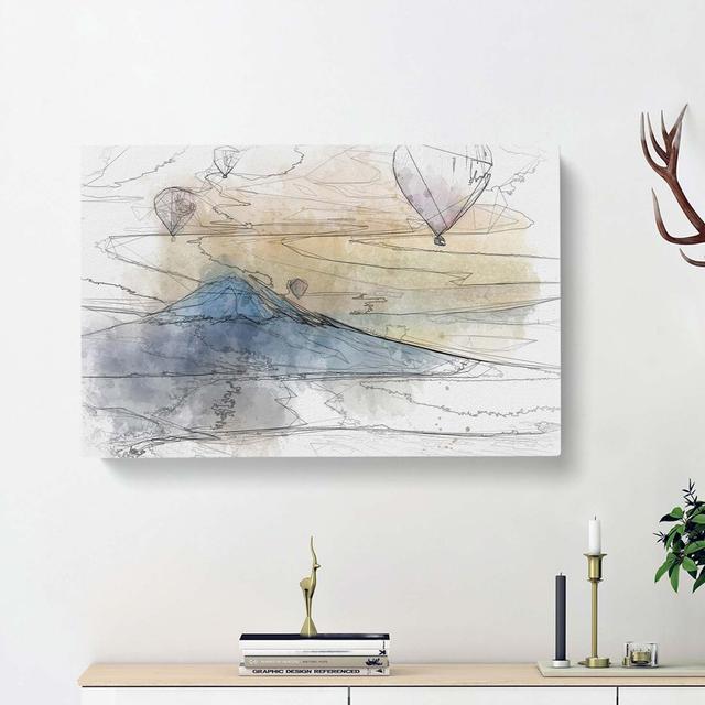 Hot Air Balloons Above Mount Fuji In Abstract - Wrapped Canvas Print East Urban Home Size: 35cm H x 50cm W x 3cm D on Productcaster.