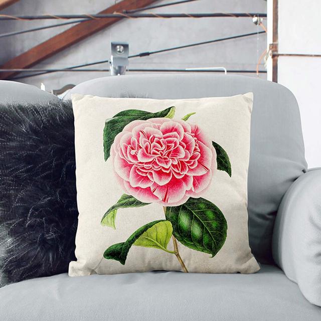 Illustration of a Pink Japanese Camellia Cushion with Filling East Urban Home Backing Colour: Black, Size: 55cm H x 55cm W x 20cm D on Productcaster.