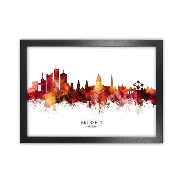 Brussels Belgium Skyline Red City Name by Michael Tompsett - Print Ebern Designs Size: 64cm H x 88cm W x 3cm D, Format: Black Framed on Productcaster.