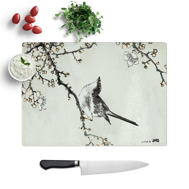 Tempered Glass Bush-Warbler and Plum Tree Chopping Board East Urban Home Size: 28.5 cm W x 20 cm L on Productcaster.