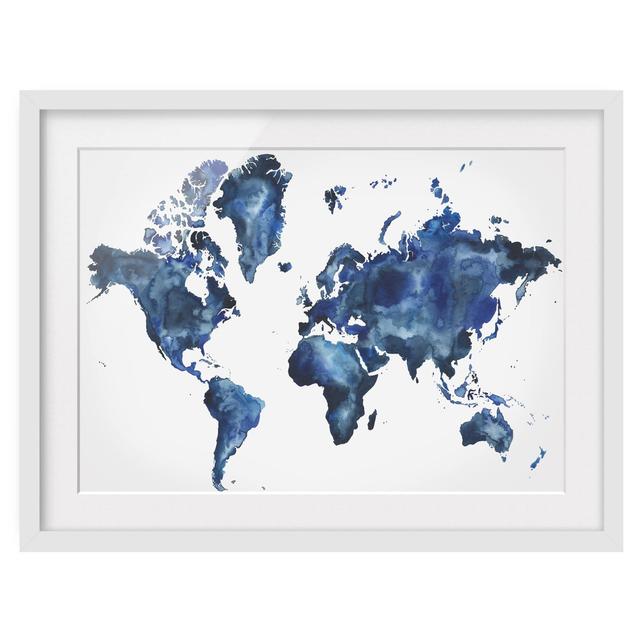 Water World Map Light - Picture Frame Painting Rosalind Wheeler Frame Option: White Framed, Size: 30cm H x 40cm W x 2cm D on Productcaster.