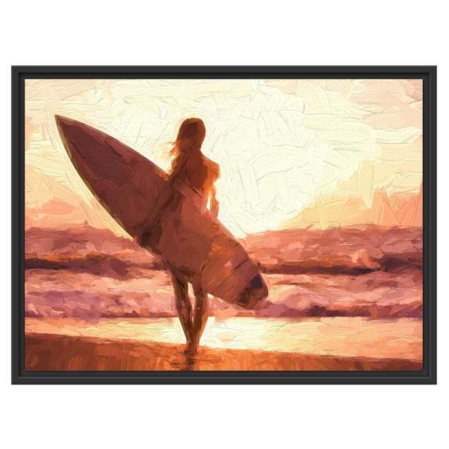 Gerahmtes Wandbild Surferin vor Sonnenuntergang Kunst East Urban Home Größe: 60 cm H x 80 cm B on Productcaster.