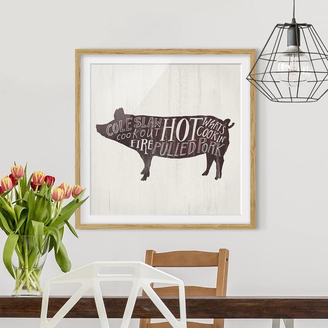 Picture With Frame - Farm BBQ - Pig - Square 1:1 Mat Maturi Frame Option: Brown Framed, Size: 50cm H x 50cm W x 2cm D on Productcaster.