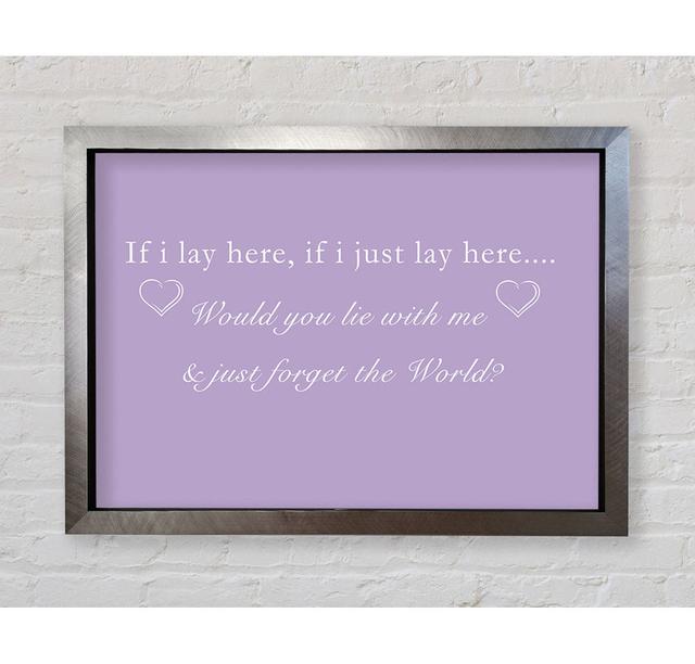 Music Quote If I Lay Here Snow Patrol Wall Art Happy Larry Colour: Lilac, Format: Silver Framed Paper, Size: 84.1 cm H x 118.9 cm W x 3.4cm D on Productcaster.