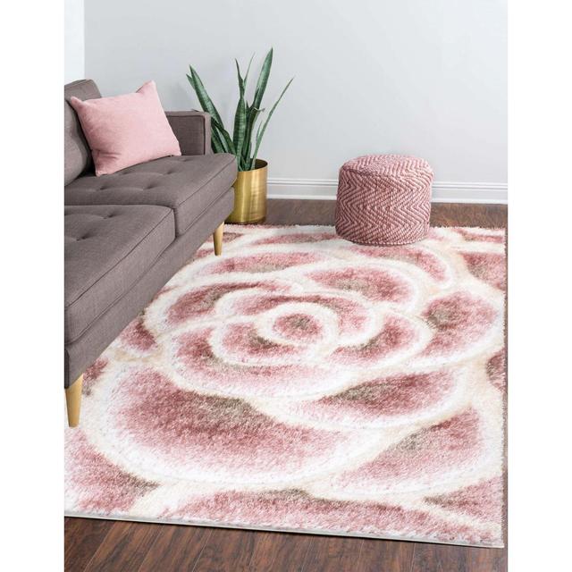 Amileo Floral Machine Woven Pink/White Area Rug Metro Lane Rug Size: Rectangle 120 x 170cm on Productcaster.