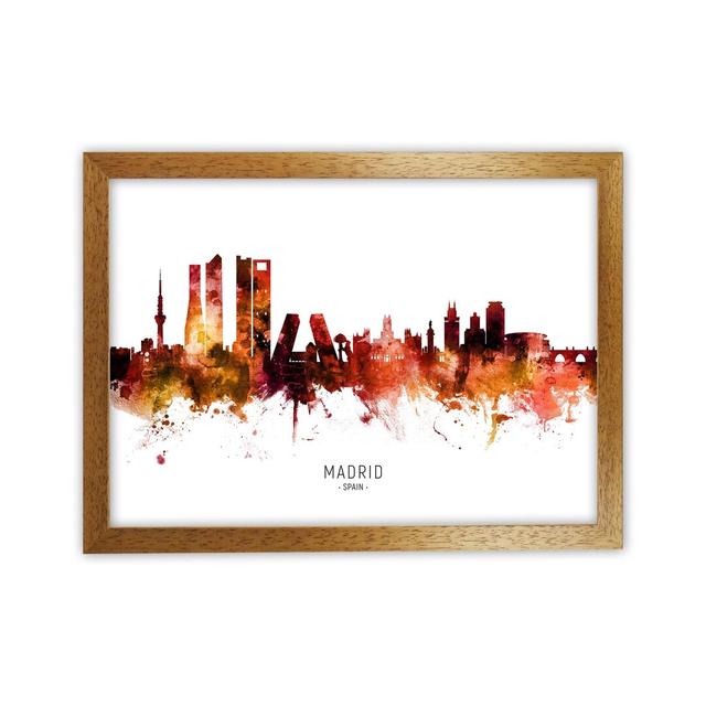 Madrid Spain Skyline Red City Name by Michael Tompsett - Graphic Art Ebern Designs Size: 64cm H x 88cm W x 3cm D, Format: Oak Framed on Productcaster.