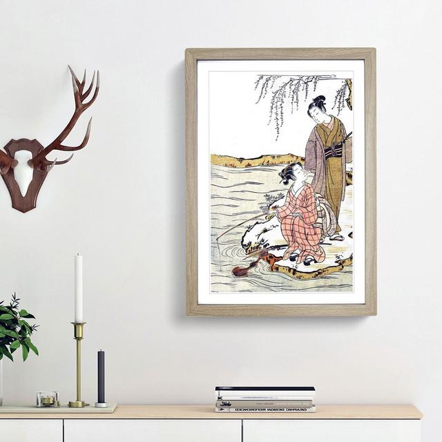 Fishing by Isoda Koryusai - Picture Frame Art Print East Urban Home Frame Option: Oak Framed, Size: 48cm H x 36cm W x 2cm D on Productcaster.