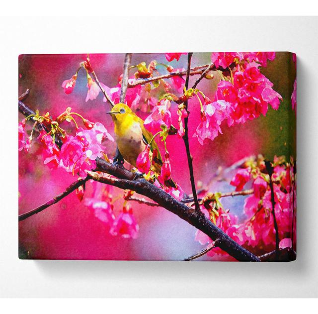 Mountain Cherry Bird - Wrapped Canvas Art Prints ClassicLiving Size: 66cm H x 106.6cm W x 10cm D on Productcaster.