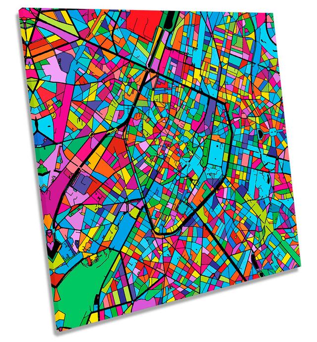 Brussels City Modern Map Picture CANVAS WALL ART Print Multi-Coloured Ivy Bronx Size: 40.6cm H x 40.6cm W x 2cm D on Productcaster.