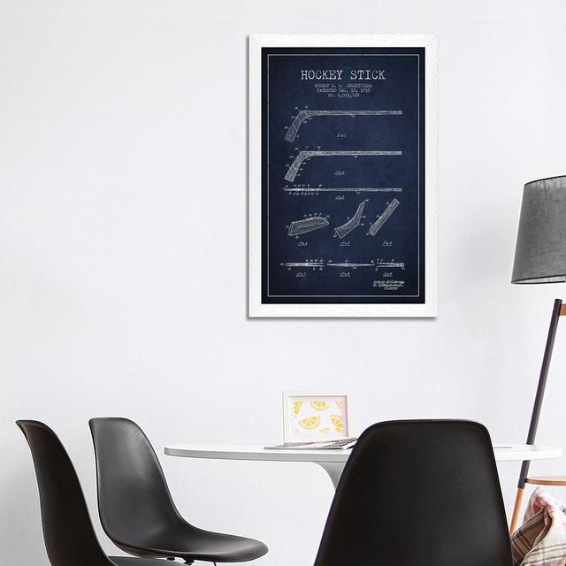 'Hockey Stick Navy Blue Patent Blueprint' by Aged Pixel - Floater Frame Graphic Art Print on Canvas Williston Forge Frame Option: White Framed, Size: on Productcaster.