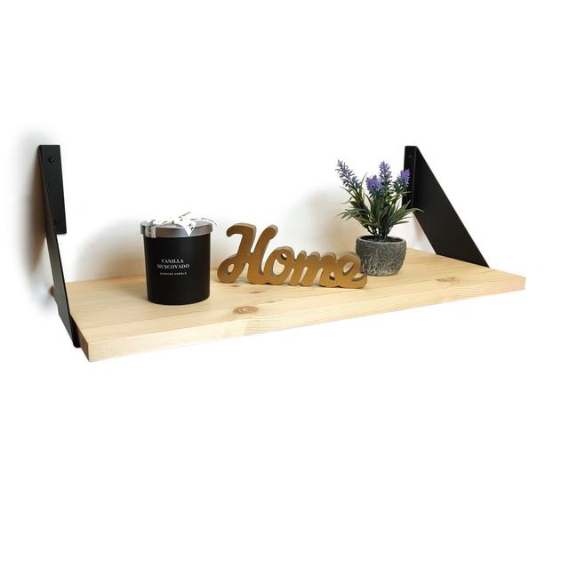 Handmade Wooden Shelf With Brackets FLAT Dark Oak Alpen Home Finish: Light Oak, Size: 20cm H x 110cm W x 25cm D on Productcaster.