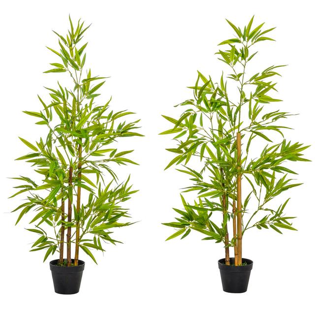 Set Of 2 Artificial Bamboo Trees Decorative Plant With Nursery Pot For Indoor Outdoor Dcor, 120Cm (Set of 2) The Seasonal Aisle on Productcaster.