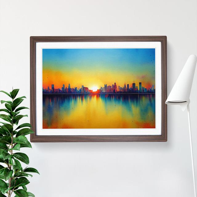 City Skyline Watercolour Abstract - Picture Frame Graphic Art 17 Stories Size: 25cm H x 34cm W x 2cm D, Frame Colour: Walnut Framed on Productcaster.