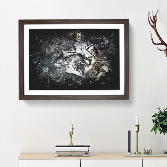 Cat Licking its Paw - Picture Frame Graphic Art Print East Urban Home Size: 62cm H x 87cm W x 2cm D, Frame Option: Walnut Framed on Productcaster.