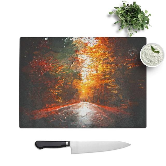 Tempered Glass Autumn Road in Austria Chopping Board East Urban Home Size: 39 cm W x 28.5 cm L on Productcaster.