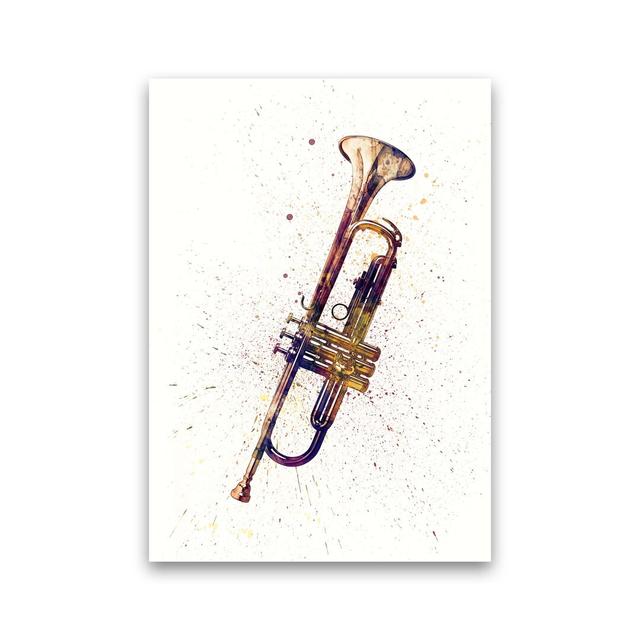 Trumpet Music by Michael Tompsett - Graphic Art Print Ebern Designs Size: 84cm H x 60cm W x 1cm D, Format: Unframed on Productcaster.