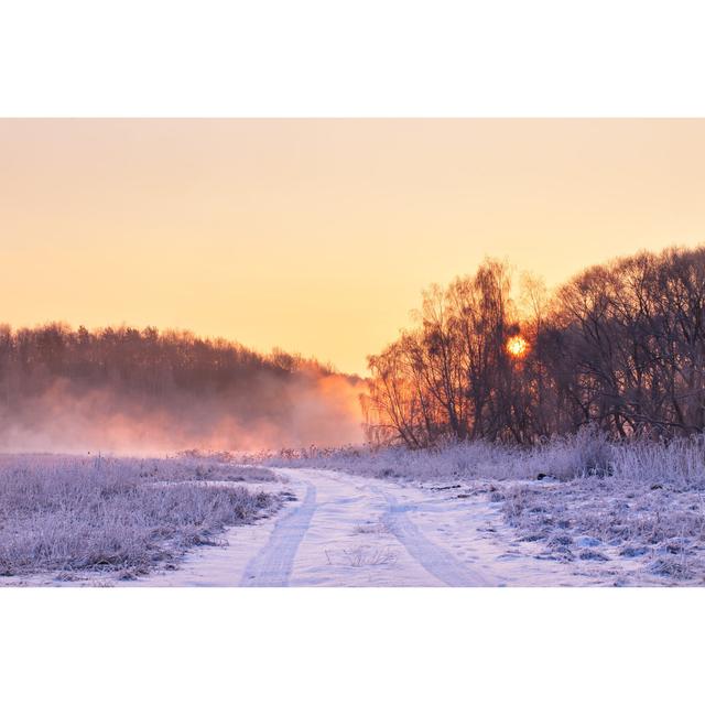 Fruithurst Winter Misty Colourful Sunrise - Wrapped Canvas Photograph Alpen Home Size: 51cm H x 76cm W x 3.8cm D on Productcaster.