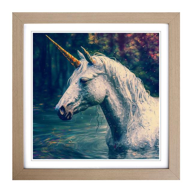 Unicorn Neo-Impressionism - Single Picture Frame Art Prints on Wood Zoomie Kids Format: Oak on Productcaster.