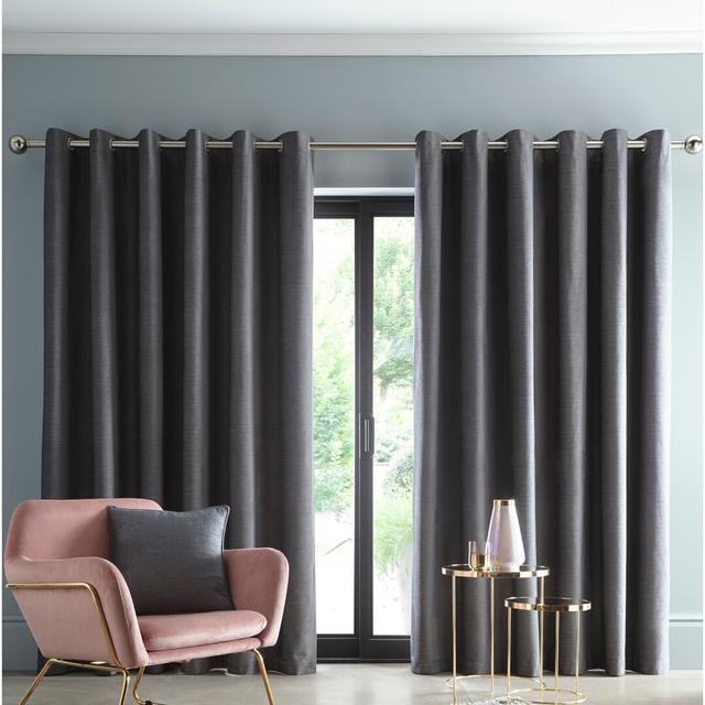 Aareona Eyelet Blackout Curtains (Set of 2) Ebern Designs Panel Size: 117 W x 137 D cm, Colour: Charcoal on Productcaster.