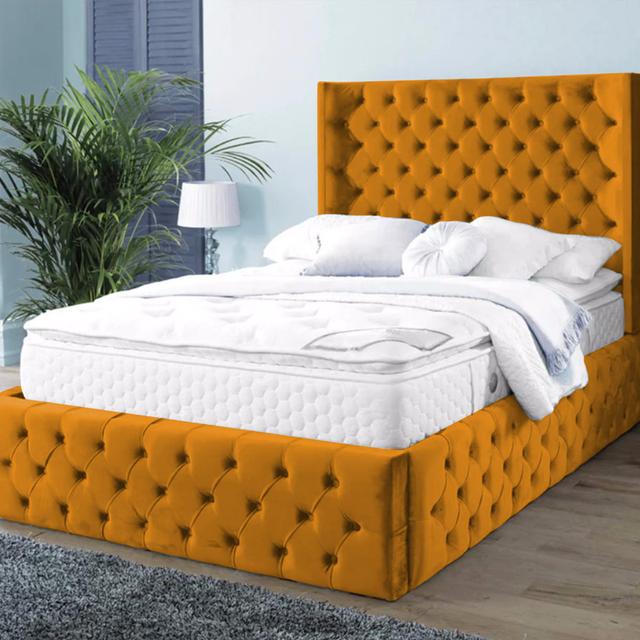 Upholstered Standard Bed Britainsleep Colour: Mustard, Size: Kingsize (5') on Productcaster.