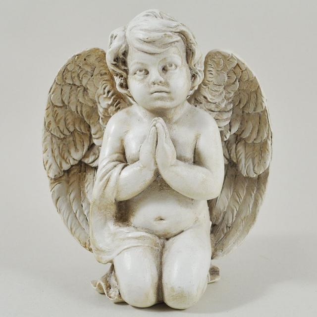 Vintage Cherub Kneeling in Prayer Wrapped in Wings Decorative Statue Astoria Grand on Productcaster.