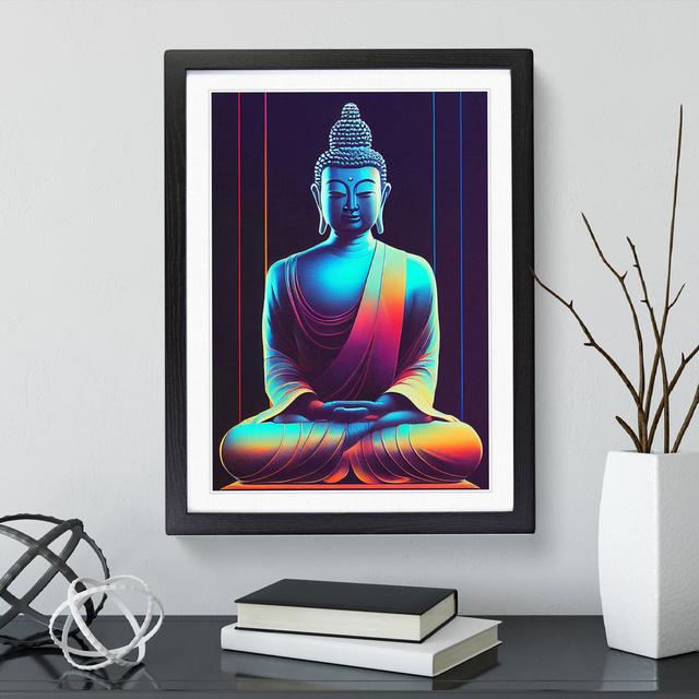 Buddha In Neon - Print Latitude Vive Size: 36cm H x 27cm W x 2cm D, Format: Black Framed, Matte Colour: White on Productcaster.