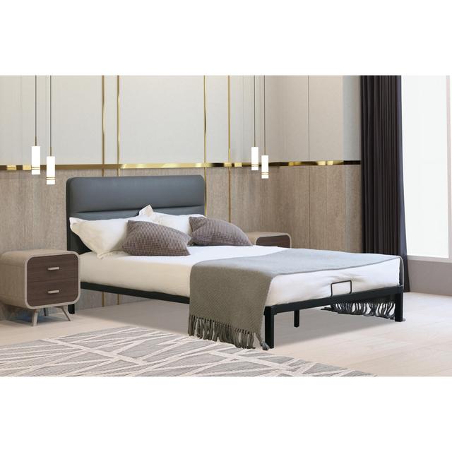 Ponza Metal Bed With Faux Leather Headboard 17 Stories Size: Double (4'6), Colour: Black on Productcaster.