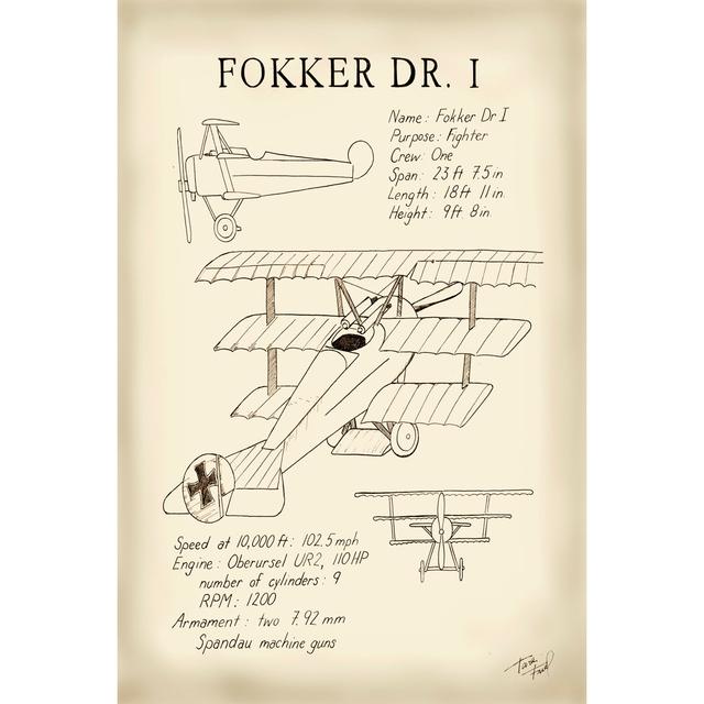 Fokker Dreidecker by Tara Friel - Wrapped Canvas Drawing Williston Forge Size: 76cm H x 51cm W on Productcaster.