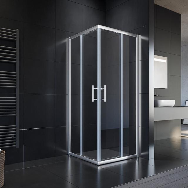 Aradale Framed Tempered Glass Double Sliding Shower Door Belfry Bathroom Size: 195cm H x 100cm W x 90cm D on Productcaster.