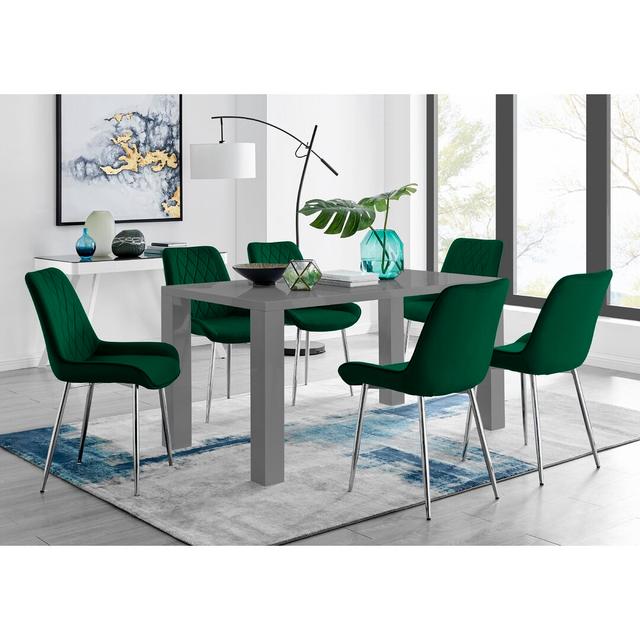 Scottsmoor Dining Set with 6 Chairs Canora Grey Colour (Chair): Green/Silver on Productcaster.