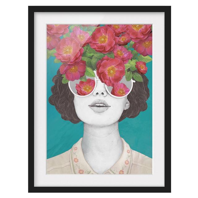 Illustration Portrait Woman Collage with Flowers Glasses - Picture Frame Graphic Art Canora Grey Size: 40cm H x 30cm W x 2cm D, Frame Option: Black Fr on Productcaster.