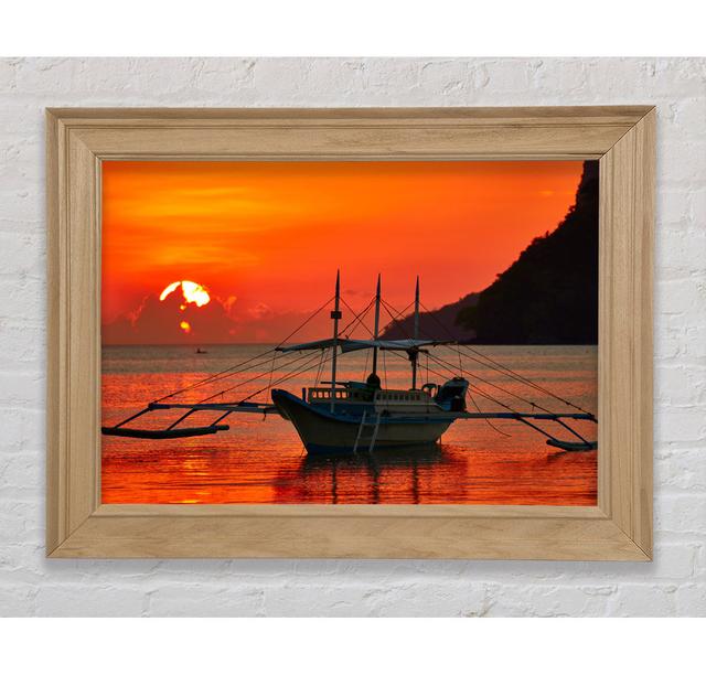 Boat Sailing In The Orange Sunset - Single Picture Frame Art Prints Bright Star Size: 59.7cm H x 84.1cm W x 8cm D on Productcaster.