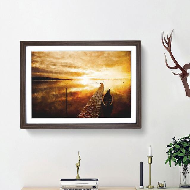 Docked Boat During an Orange Sunset - Picture Frame Painting Print East Urban Home Size: 24cm H x 33cm W x 2cm D, Frame Option: Walnut Framed on Productcaster.