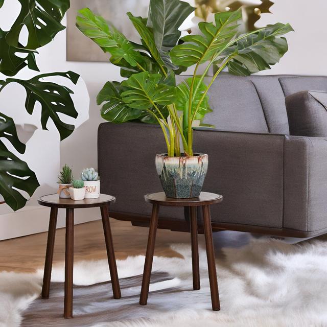 Nalanee Plant Stand 2-Piece Wooden Bamboo Outdoor Furniture Side End Tables Living Room 17 Stories on Productcaster.