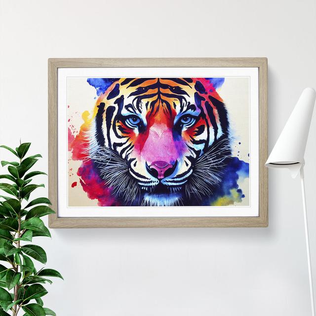 Tiger in Colour - Picture Frame Graphic Art Latitude Vive Size: 25cm H x 34cm W x 2cm D, Frame Colour: Oak Framed on Productcaster.