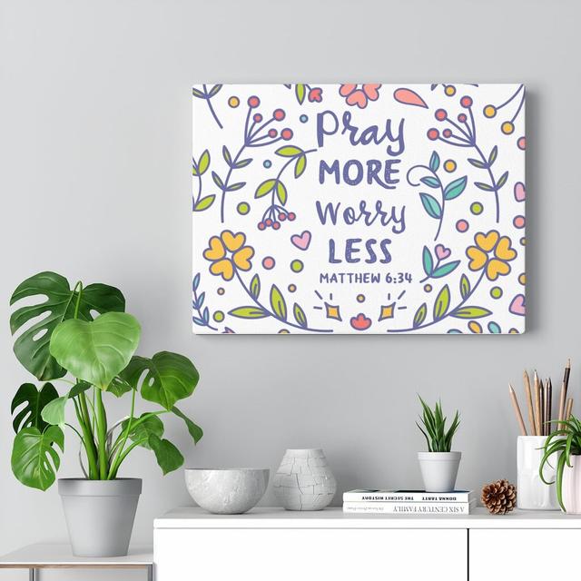 Pray More, Worry Less - Wrapped Canvas Typography Blue Elephant Size: 61cm H x 76cm W on Productcaster.