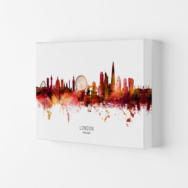 London England Skyline Red City Name by Michael Tompsett - Graphic Art Ebern Designs Size: 21cm H x 29.7cm W x 4cm D, Format: Wrapped Canvas on Productcaster.