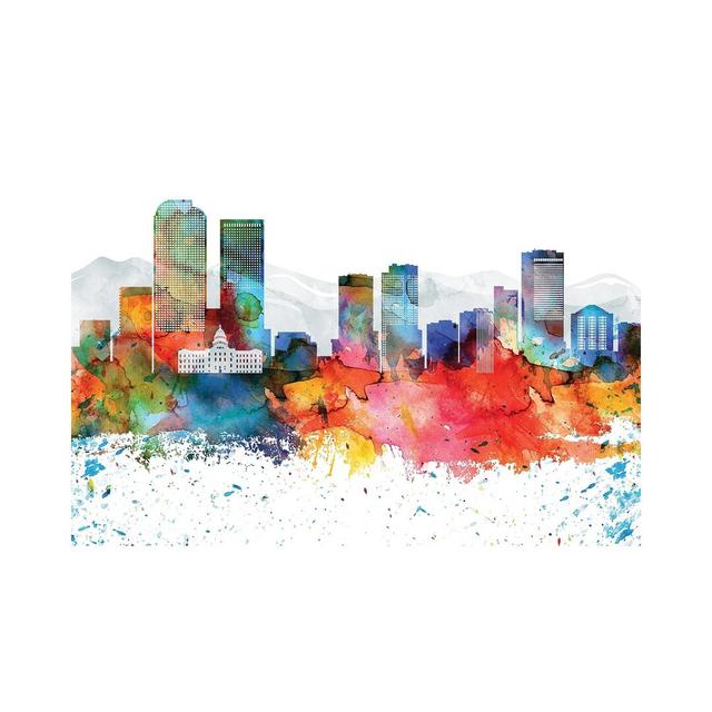 Denver Colourful Watercolour Skyline by WallDecorAddict - Wrapped Canvas Painting Latitude Run Size: 101.6cm H x 152.4cm W x 3.81cm D on Productcaster.