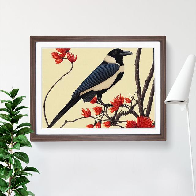 Magpie Bird Deco - Single Picture Frame Print 17 Stories Frame Colour: Walnut, Size: 25cm H x 34cm W x 2cm D on Productcaster.