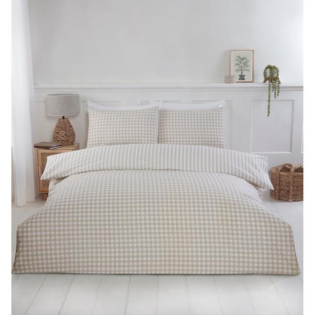 Raevynn Cotton Blend Gingham Duvet Cover with Pillowcases 17 Stories Colour: Natural, Size: Single Duvet Cover + 1 Standard Pillowcase on Productcaster.