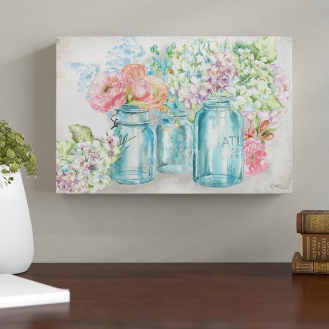 'Flowers in Mason Jars' by Tre Sorelle Studios Watercolour Painting Print on Wrapped Canvas East Urban Home Size: 101.6cm H x 152.4cm W on Productcaster.