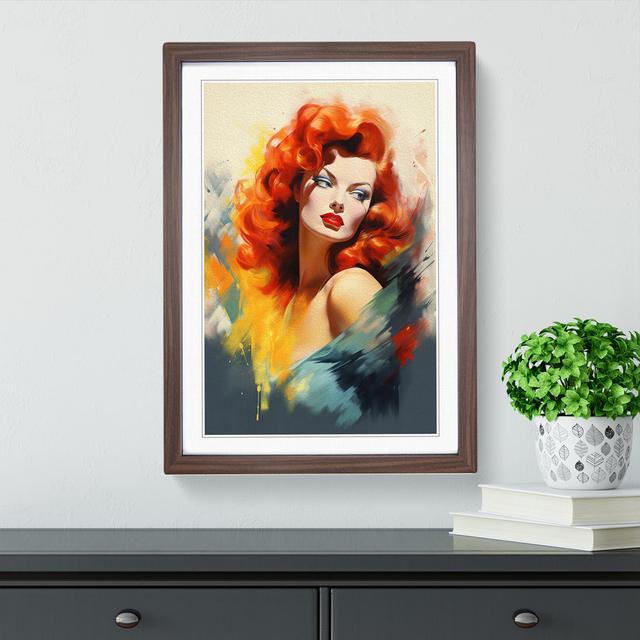 Red Headed Woman Modern - Single Picture Frame Print on Wood Big Box Art Frame Colour: Walnut, Size: 46cm H x 34cm W x 2cm D on Productcaster.