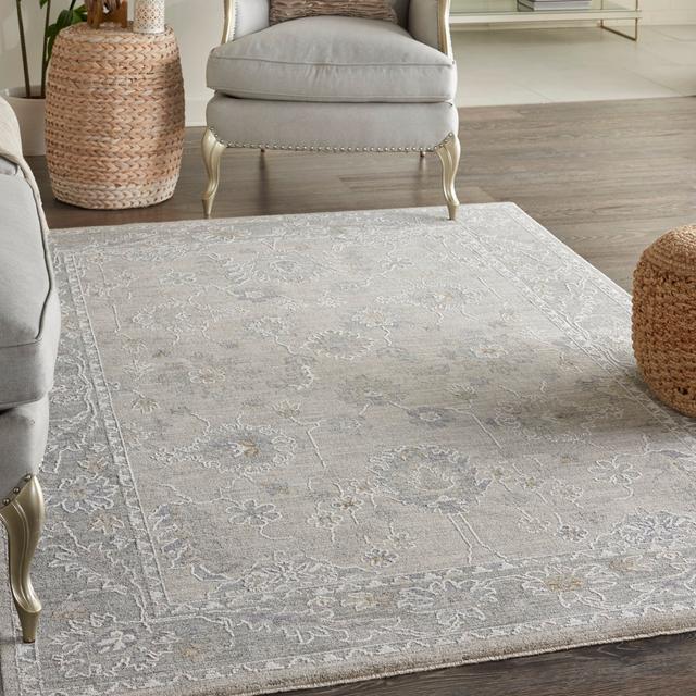 Oriental Machine Woven Light Gray Area Rug Nourison Rug Size: Rectangle 3'11" x 5'11" on Productcaster.